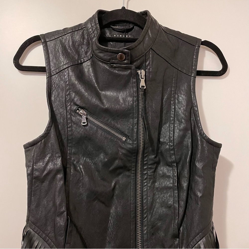 NWT Sisley The Rock Club Faux Leather Fringe Moto Vest Size XS - Picture 3 of 9